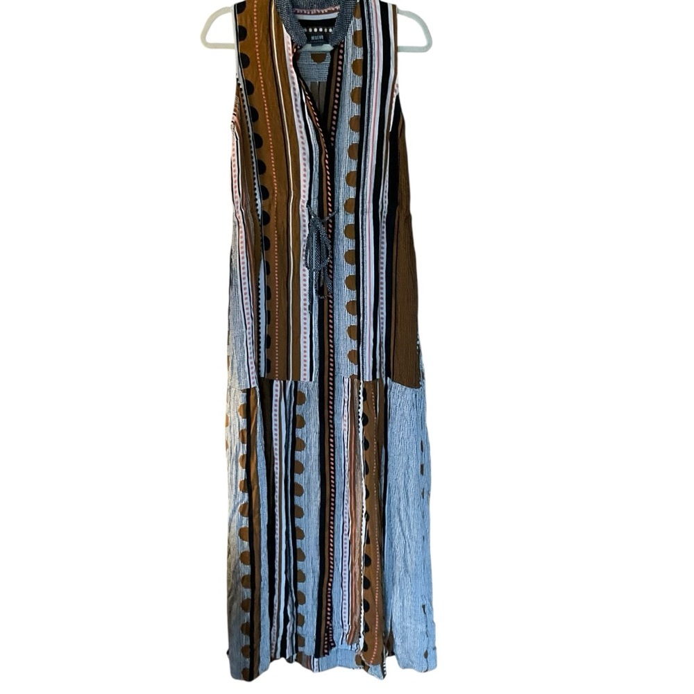 Maeve Anthropologie Striped Boho Maxi Dress Sleeveless Drawstring Waist Size 6 - Picture 2 of 8